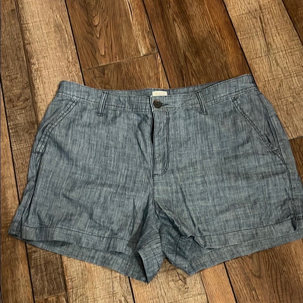 Chambray Shorts with Relaxed Fit and Textured Fabric